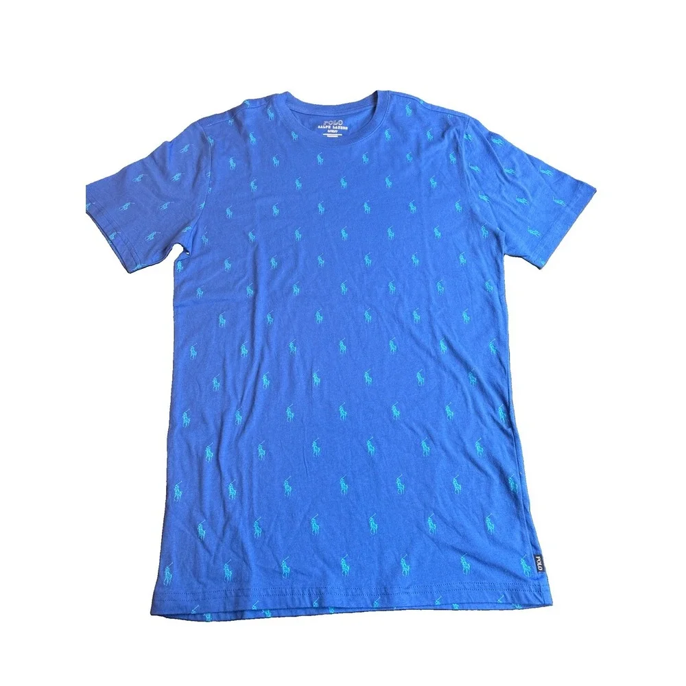 RARE Vintage Polo Ralph Lauren T-Shirt Men's Sz SMALL Blue AOP Small Pony Logo